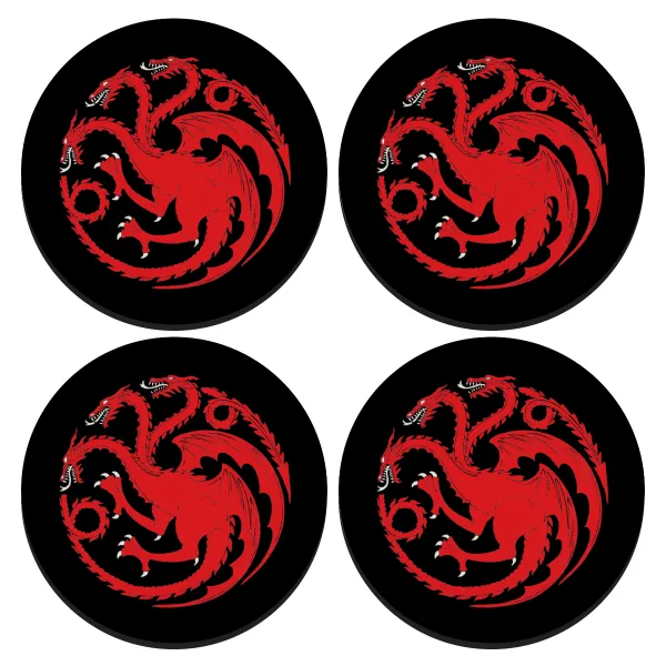 GOT House Targaryen — ΣΕΤ 4 Σουβέρ ξύλινα στρογγυλά (9cm)