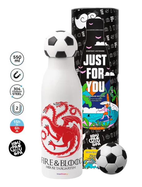 GOT House Targaryen — Μπάλα ποδοσφαίρου μεταλλικό παγούρι θερμός, διπλού τοιχώματος, 550ml
