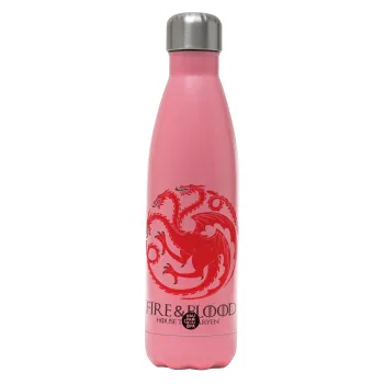 GOT House Targaryen, Fire Blood, Metal mug thermos Pink Mat (Stainless steel), double wall, 500ml