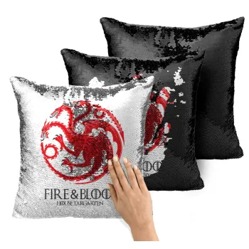 GOT House Targaryen, Fire Blood, Μαξιλάρι καναπέ Μαγικό Μαύρο με πούλιες 40x40cm περιέχεται το γέμισμα
