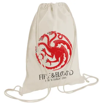 GOT House Targaryen, Fire Blood, Τσάντα πλάτης πουγκί GYMBAG natural (28x40cm)