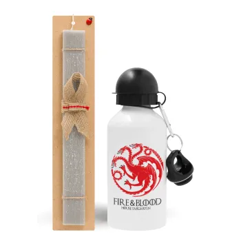 GOT House Targaryen, Fire Blood, Easter Set, metallic aluminum water bottle (500ml) & aromatic flat Easter candle (30cm) (GRAY)