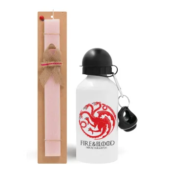 GOT House Targaryen, Fire Blood, Easter Set, metallic aluminum bottle (500ml) & aromatic flat Easter candle (30cm) (PINK)
