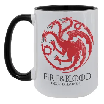 GOT House Targaryen, Fire Blood, Κούπα Mega 15oz, κεραμική Μαύρη, 450ml