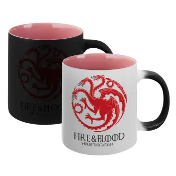 GOT House Targaryen, Fire Blood, Κούπα Μαγική εσωτερικό ΡΟΖ, κεραμική 330ml που αλλάζει χρώμα με το ζεστό ρόφημα