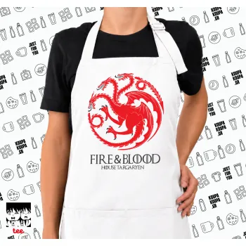 GOT House Targaryen, Fire Blood, Ποδιά μακριά Σεφ ολόσωμη με τσέπες white (ΕΝΗΛΙΚΩΝ)