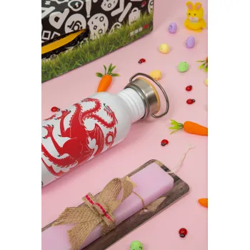 GOT House Targaryen, Fire Blood, Πασχαλινή Λαμπάδα με παγούρι μεταλλικό (620ml, stainless steel) & κερί αρωματικό πλακέ (30cm) (ΡΟΖ)