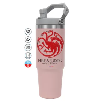 GOT House Targaryen, Fire Blood, ΡΟΖ χρώματος Θερμός Ανοξείδωτο 890ml (30oz) με χερούλι
