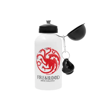 GOT House Targaryen, Fire Blood, Metal water bottle, White, aluminum 500ml