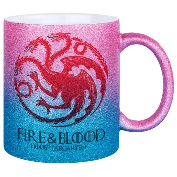GOT House Targaryen, Fire Blood, Κούπα Χρυσή/Μπλε Glitter, κεραμική, 330ml