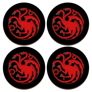 GOT House Targaryen, Fire Blood, ΣΕΤ x4 Σουβέρ ξύλινα στρογγυλά plywood (9cm)