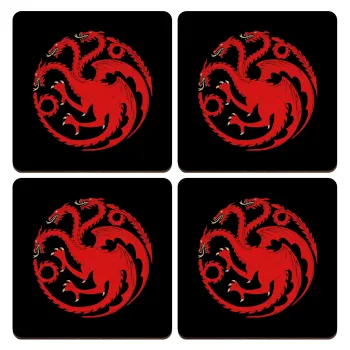 GOT House Targaryen, Fire Blood, ΣΕΤ x4 Σουβέρ ξύλινα τετράγωνα plywood (9cm)