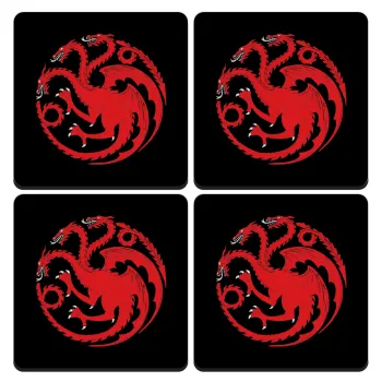 GOT House Targaryen, Fire Blood, ΣΕΤ 4 Σουβέρ ξύλινα τετράγωνα (9cm)