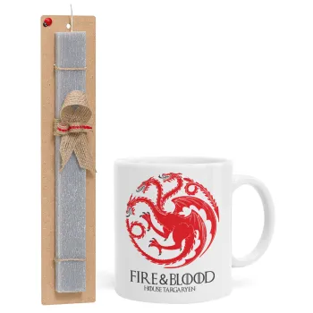GOT House Targaryen, Fire Blood, Πασχαλινή Λαμπάδα με Κούπα κεραμική (330ml) & κερί αρωματικό πλακέ (30cm) (ΓΚΡΙ)
