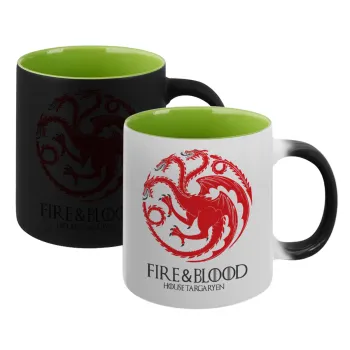 GOT House Targaryen, Fire Blood, Κούπα Μαγική εσωτερικό πράσινο, κεραμική 330ml που αλλάζει χρώμα με το ζεστό ρόφημα