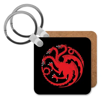 GOT House Targaryen, Fire Blood, Μπρελόκ Ξύλινο τετράγωνο MDF