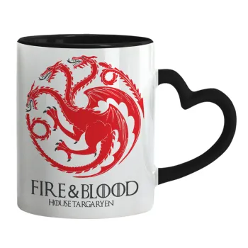 GOT House Targaryen, Fire Blood, Mug heart black handle, ceramic, 330ml