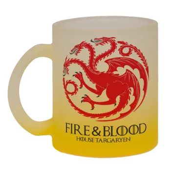 GOT House Targaryen, Fire Blood, Κούπα γυάλινη δίχρωμη με βάση το κίτρινο ματ, 330ml
