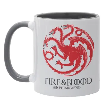 GOT House Targaryen, Fire Blood, Κούπα χρωματιστή γκρι, κεραμική, 330ml