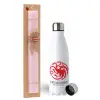 Easter Set, metallic stainless steel water bottle (750ml) & scented flat Easter candle (30cm) (PINK)