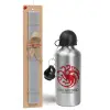 Easter Set, metallic silver aluminum water bottle (500ml) & aromatic flat Easter candle (30cm) (GRAY)