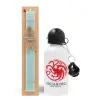 Easter Set, metallic aluminum water bottle (500ml) & scented flat candle (30cm) (TURQUOISE)