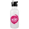 White water bottle with straw, stainless steel 600ml