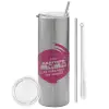 Tumbler stainless steel Silver 600ml, with metal straw & cleaning brush