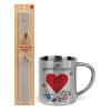Easter Set, metallic thermal cup (300ml) & Easter aromatic flat candle (30cm) (GRAY)