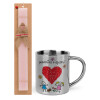 Easter Set, metallic thermal cup (300ml) & aromatic flat Easter candle (30cm) (PINK)