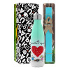 Easter Set, Metallic green/white thermos (Stainless steel), double-walled, 500ml & scented flat Easter candle (30cm) (TURQUOISE)
