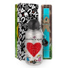 Easter Set, metallic silver aluminum water bottle (500ml) & scented flat Easter candle (30cm) (TURQUOISE)