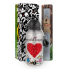 Easter Set, metallic silver aluminum water bottle (500ml) & aromatic flat Easter candle (30cm) (GRAY)