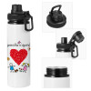 Metal water bottle with safety cap, aluminum 850ml