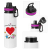 Metallic water bottle with safety lid, 850ml aluminum