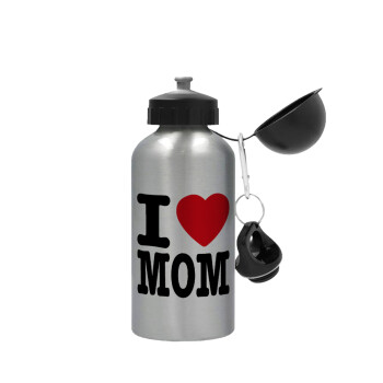 I LOVE MOM, Μεταλλικό παγούρι νερού, Ασημένιο, αλουμινίου 500ml