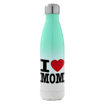 I LOVE MOM, Μεταλλικό παγούρι θερμός Πράσινο/Λευκό (Stainless steel), διπλού τοιχώματος, 500ml