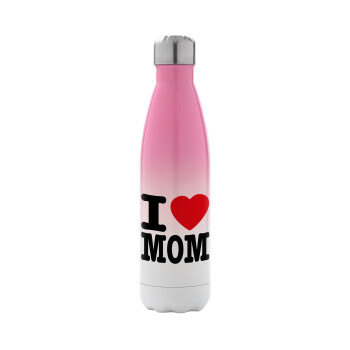 I LOVE MOM, Μεταλλικό παγούρι θερμός Ροζ/Λευκό (Stainless steel), διπλού τοιχώματος, 500ml