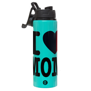 I LOVE MOM, Metallic water bottle with safety lid, 850ml aluminum