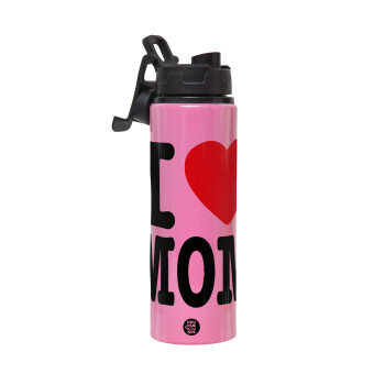 I LOVE MOM, Μεταλλικό παγούρι νερού με καπάκι ασφαλείας, αλουμινίου 850ml