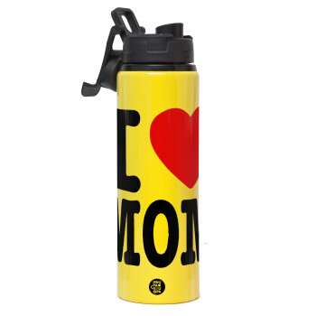 I LOVE MOM, Metallic water bottle with safety lid, 850ml aluminum