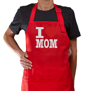 I LOVE MOM, Ποδιά Μακριά Σεφ ολόσωμη με τσέπες Κόκκινη (ΕΝΗΛΙΚΩΝ)