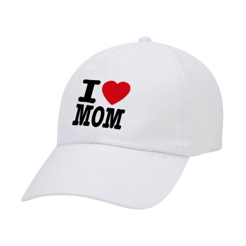 I LOVE MOM, Καπέλο Jockey baseball Λευκό (snapback, 5-φύλλο, unisex)
