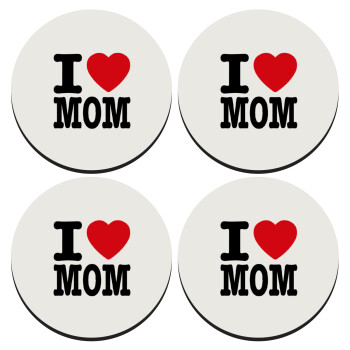 I LOVE MOM, SET of 4 round wooden coasters (9cm)