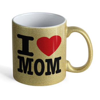 I LOVE MOM, Κούπα Χρυσή Glitter που γυαλίζει, κεραμική, 330ml