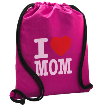 I LOVE MOM, Τσάντα πλάτης πουγκί GYMBAG Φούξια, με τσέπη (40x48cm) & χονδρά κορδόνια