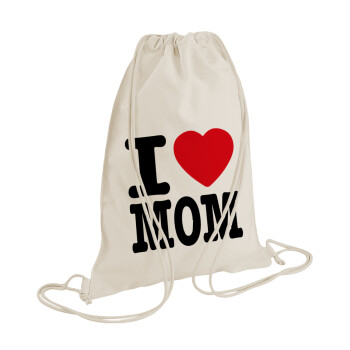 I LOVE MOM, Τσάντα πλάτης πουγκί GYMBAG natural (28x40cm)