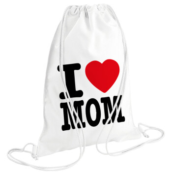 I LOVE MOM, Τσάντα πλάτης πουγκί GYMBAG λευκή (28x40cm)