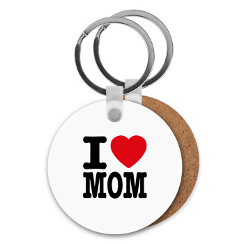 I LOVE MOM, Μπρελόκ Ξύλινο στρογγυλό MDF Φ5cm