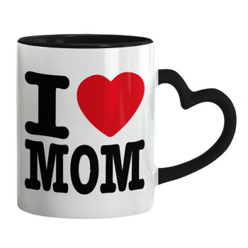 I LOVE MOM, Κούπα καρδιά χερούλι μαύρη, κεραμική, 330ml